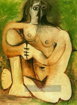 Femme nue accroupie sur fond vert 1960 Kubismus Ölgemälde